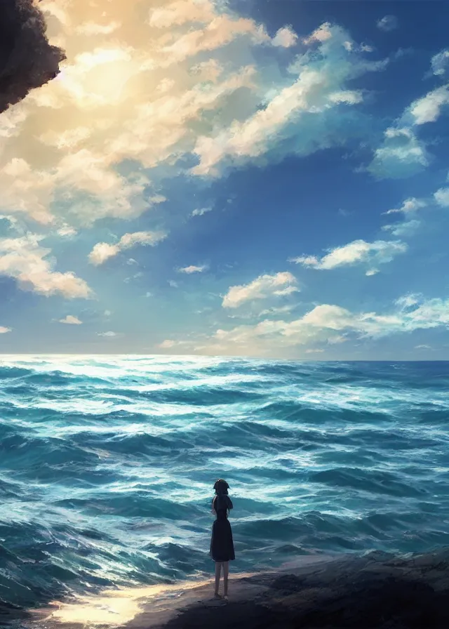 Image similar to sea shore, makoto shinkai