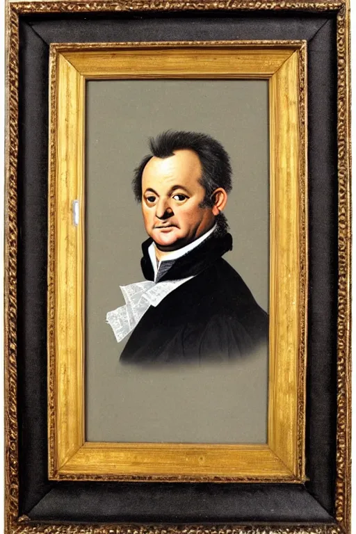 Image similar to a 1 6 0 0 s framed portrait painting of bill murray, intricate, elegant, highly detailed