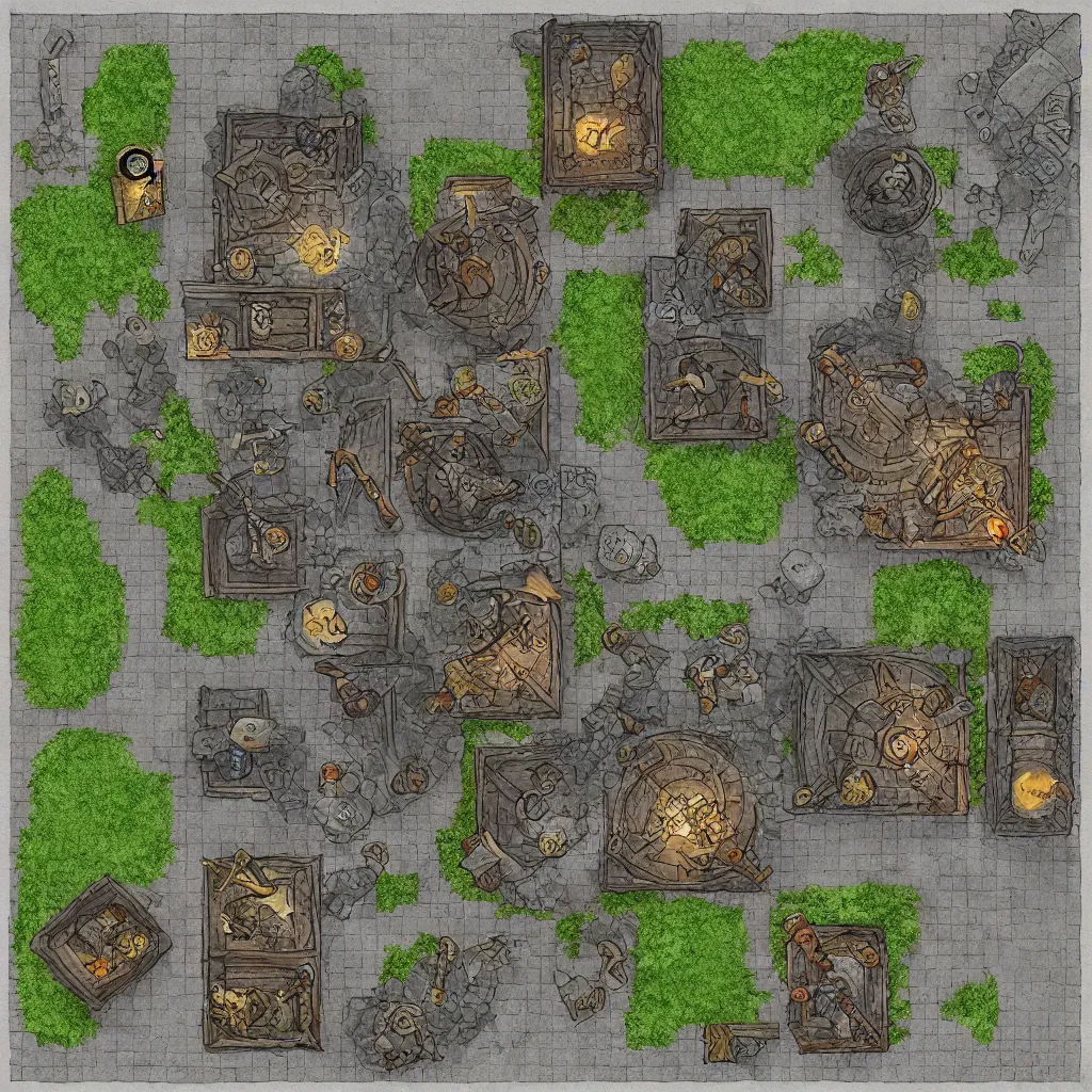 Image similar to tomb of elemental evil, isometric view, tileset, dungeons and dragons art by d. a. trampier, d & d tabletop miniature