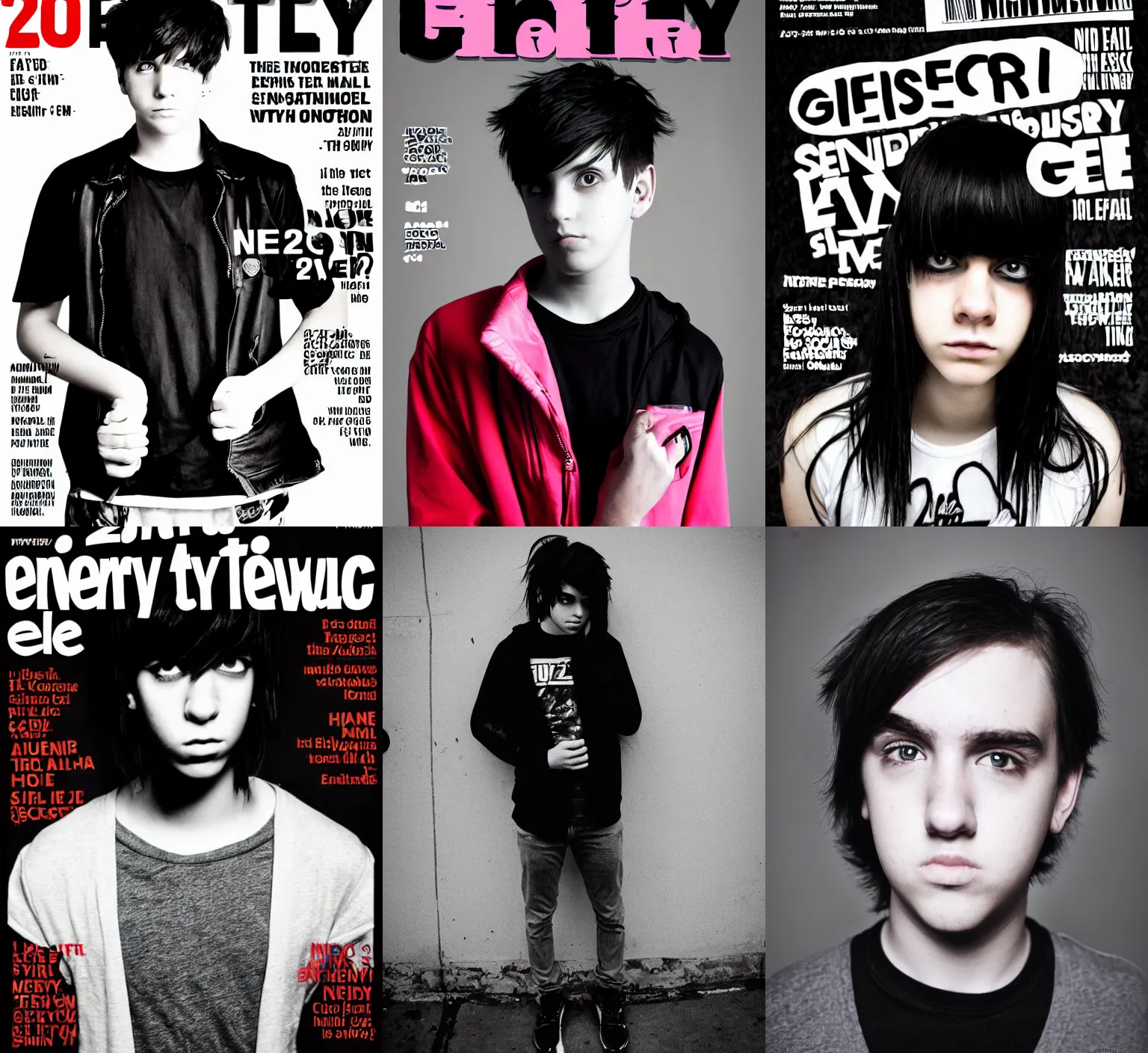 Prompt: generic 2 1 th century emo, teen magazine cover, face photo