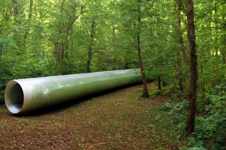 Prompt: long shiny fantasy tube in a forest