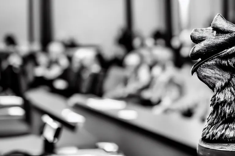 Prompt: elmo witness statement court room shallow depth of field