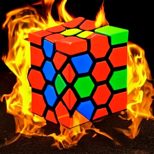 Image similar to a rubix cube made of fire