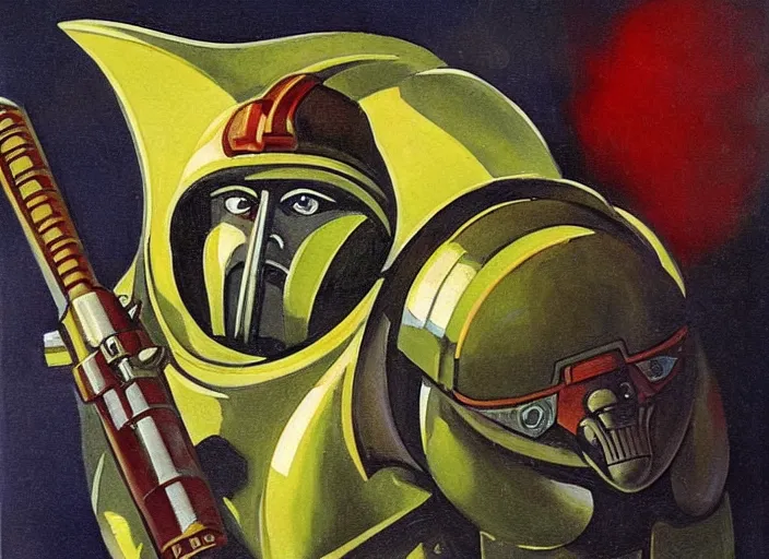 Image similar to Art Deco painting portrait of space-marine in Art Deco architecture style high detail warhammer 40k