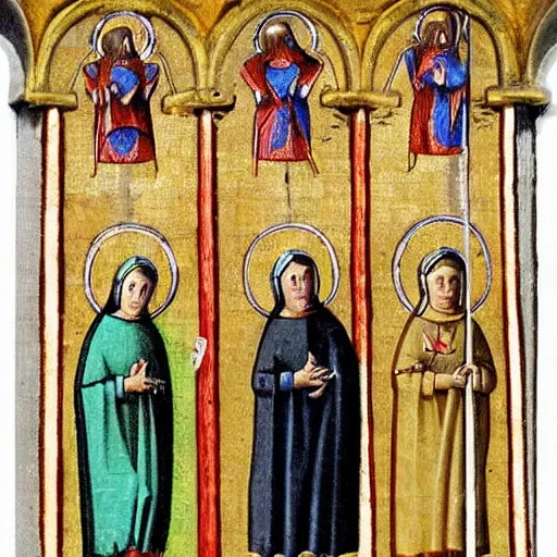 Image similar to jet pack nuns in medieval religious art