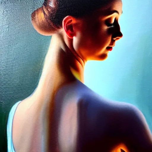 Image similar to portrait of a ballerina, very thick and wet oil paint, 8 k, cinematic light, shadows, reflection highlights in the paint, in the style of joseph lee,