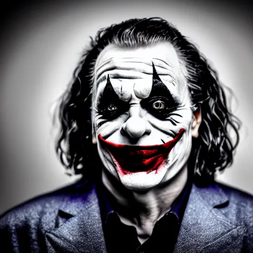 Image similar to jerry springer as the joker, sony a 7 r iv, symmetric balance, polarizing filter, photolab, lightroom, 4 k, dolby vision, photography awardm, voque, perfect face