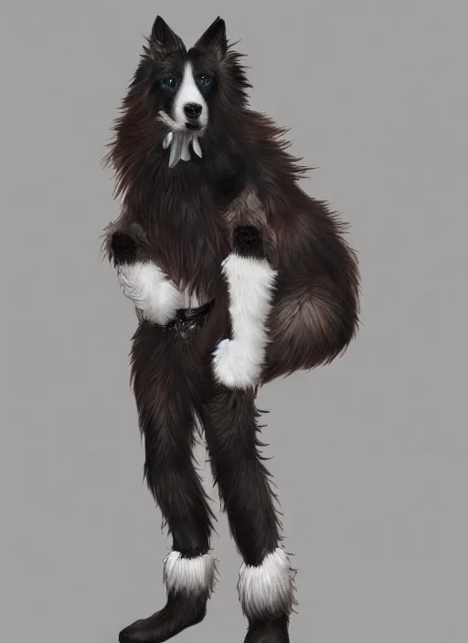 Image similar to wide angle beautiful full body portrait of a strong male anthropomorphic anthro border collie fursona, furry art, furaffinity, beautiful, glamor pose, detailed, aesthetic, trending on artstation