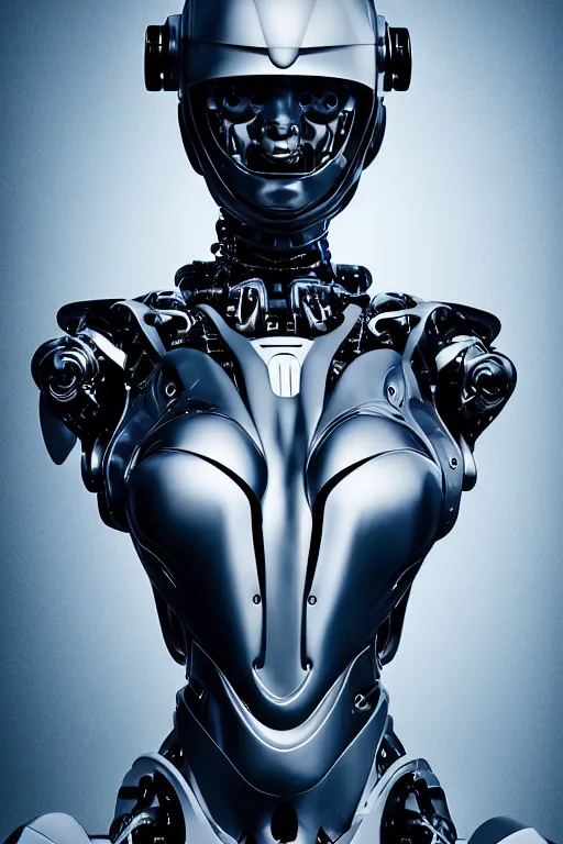 Image similar to cybernetic ultra high tech female knight, sci - fi, high technologies, futurism, exoskeleton, carbon, strong artificial intelligence, symmetry, cinematic, elegant, luxury, perfect light, perfect composition, dlsr photography, sharp focus, 8 k, ultra hd, sense of awe, highly detailed, realistic, intricate, science journal cover