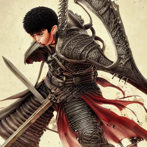 Image similar to Guts, Berserk, very detailed, artstation, digital art, masterpiece, award winning, greatsword