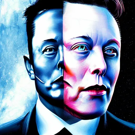 Image similar to elon musk is twoface one face side has dragonskin fantasy sharp focus intricate elegant digital painting