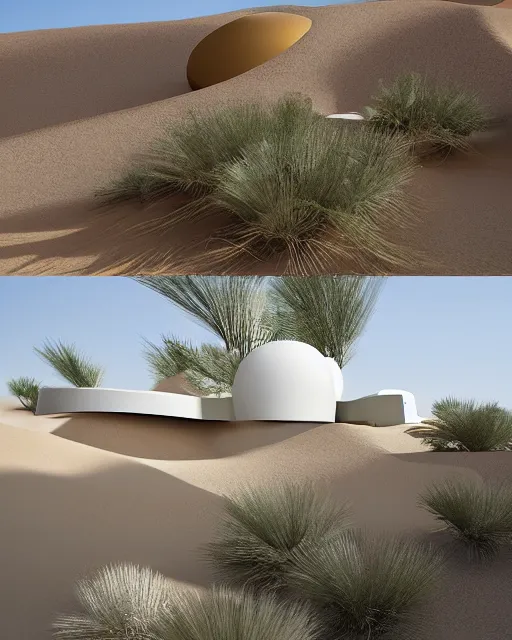 Image similar to futuristic desert oasis facade inspired by tadao ando