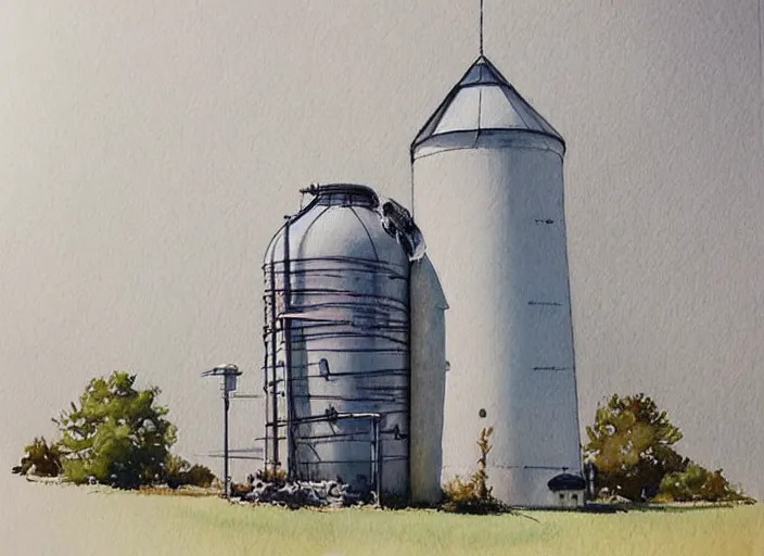 Prompt: concept art of a industrail silo, pinterest, artstation trending, behance, watercolor, by coby whitmore, silver, laser light,