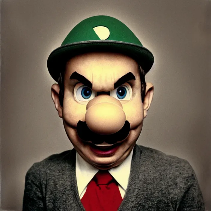 Image similar to portrait of super mario, sad, by irving penn