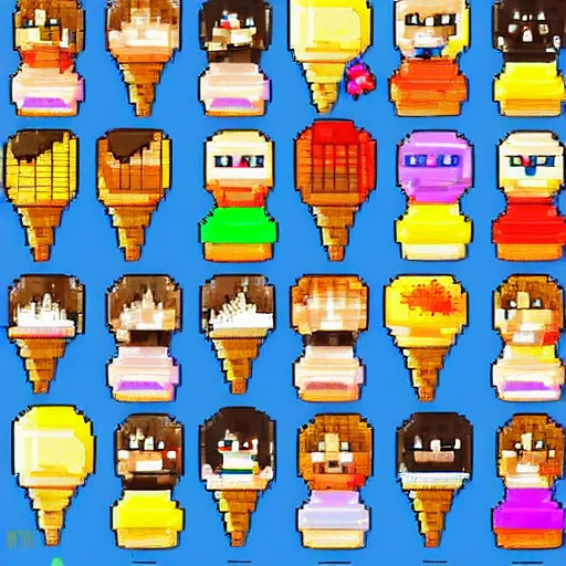Prompt: colorful anime with big eyes eating ice cream pixel art