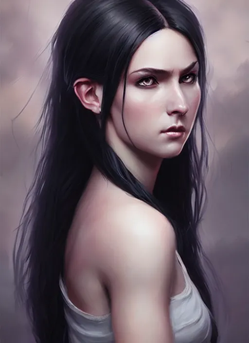 Prompt: a _ fantasy _ style _ portrait _ painting _ of young adult, black fringe hair, round face, rpg dnd oil _ painting _ unreal _ 5 _ daz. _ rpg _ portrait _ extremely _ detailed _ artgerm _ greg _ rutkowski _ greg