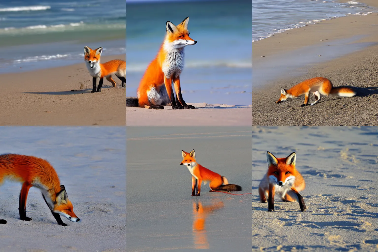 Prompt: lady fox playing on the beach