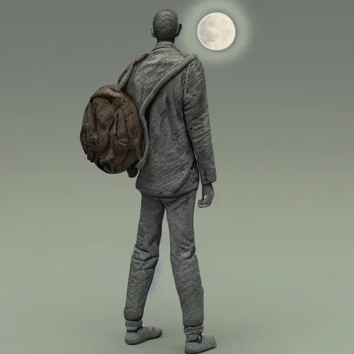 Image similar to full moon, figurines, travel, tilt shift, style of 3 d daz, occlusion, white clay, style of dave mckean, style of shuzo oshimi, style of will eisner, full of color, on white, smooth, thin sharp lines, detailed, octane render
