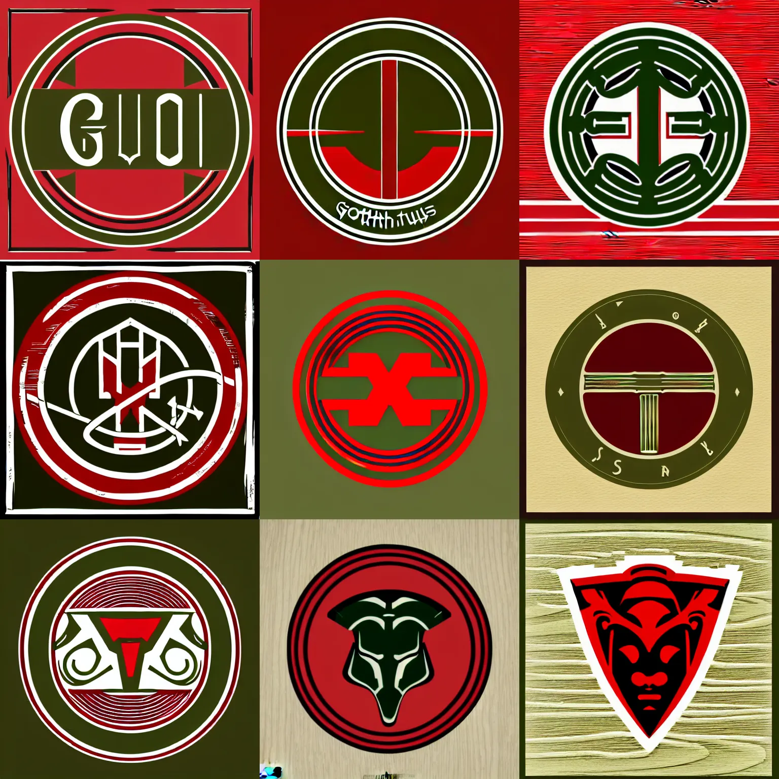 Prompt: clean vector art logo of goliathus regius, woodcut, olive green and venetian red