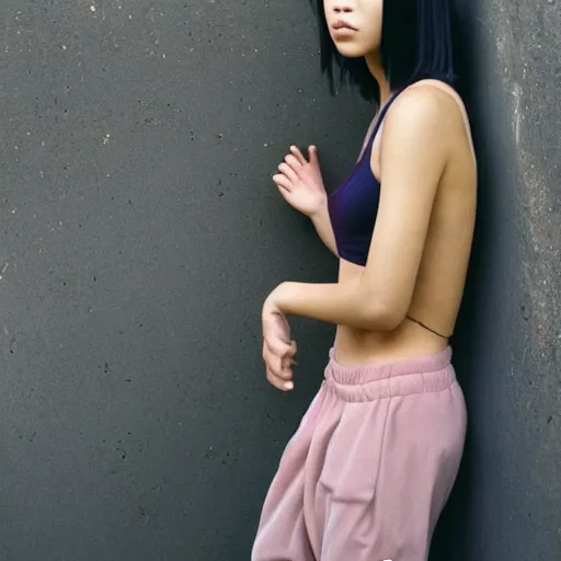 Image similar to realistic! photoshoot for a new nike lookbook, color film photography, portrait of a beautiful asian!! woman, photo in style of tyler mitchell, 35mm