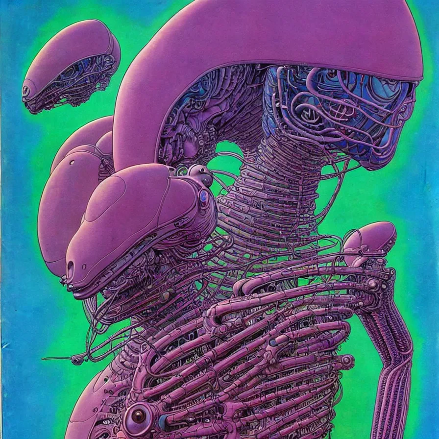 Image similar to ( ( ( ( alien ) ) ) ) by mœbius!!!!!!!!!!!!!!!!!!!!!!!!!!!, overdetailed art, colorful, artistic record jacket design