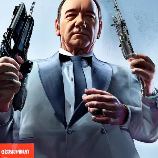 Image similar to Kevin Spacey in the GTA 5 cover, highly detailed award-winning masterpiece with incredible and beautiful details, trending on ArtStation