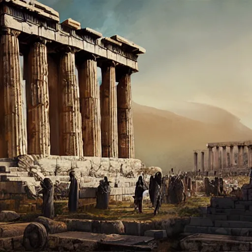 Prompt: Ancient Greek Polis in the past by Greg Rutkowski