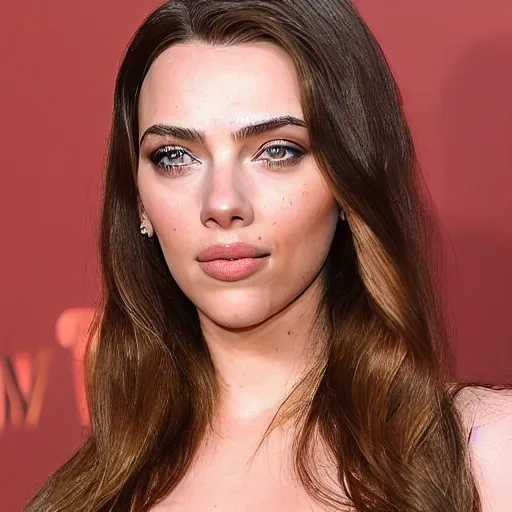 Image similar to a woman who is a genetic combination of kim kardashian and kat dennings and scarlett johansson and margot robbie and emma watson, face and upper - body focus, detailed eyes