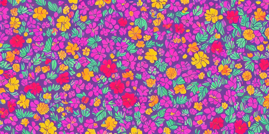 Prompt: flowers pattern, by anastasia beltyukova, intricate, sharp focus, detailed, lively colors, studio ghibli color scheme