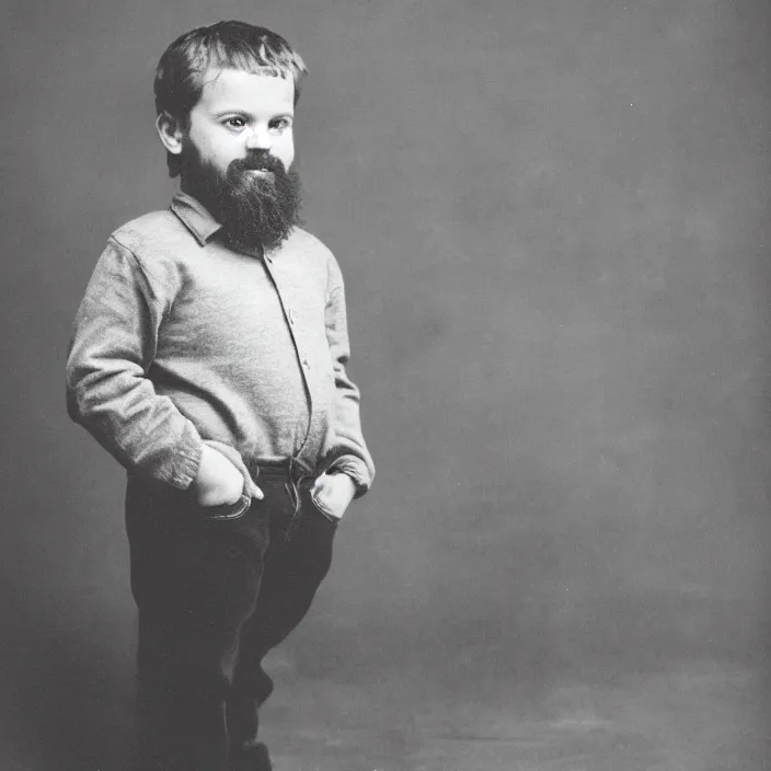 Prompt: studio portrait of bearded 6 - year old child