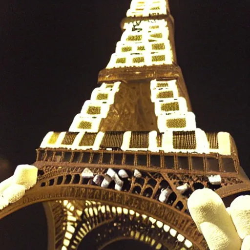 Prompt: the Eiffel Tower made up of marshmallows.