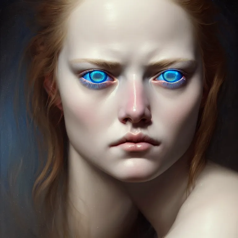 Image similar to epic professional symmetrical digital art of sweet realistic blue eyes, translucent skin, accent lighting, painted, intricate, detailed, cheery, fun, effervescent, by roberto ferri, epic, stunning, gorgeous, much wow, much detail, cinematic, masterpiece, unreal engine render