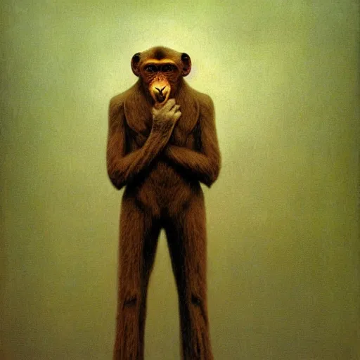 Prompt: monkey in suit by zdzislaw beksinski