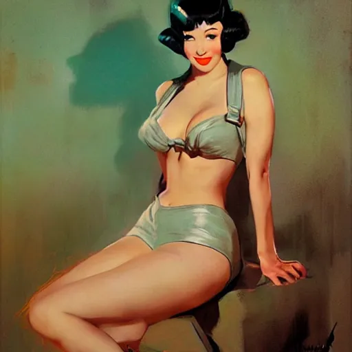 Prompt: wwii era pinup portrait of betty page by ian pesty rocha murakami and ruan jia