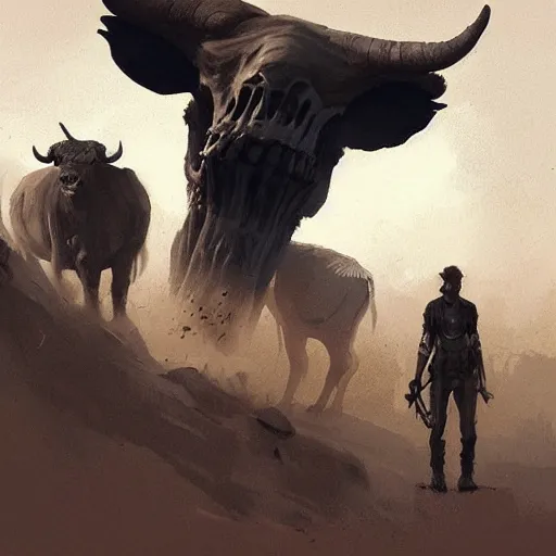 Image similar to 💀🐃, Greg rutkowski, Trending artstation, cinematográfica, digital Art