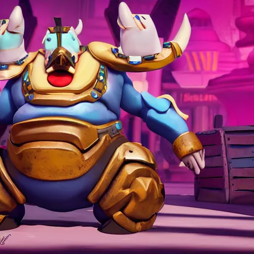 Prompt: roadhog from overwatch in style of the 1 9 9 0 disney cartoon, cinematic shot, octane render