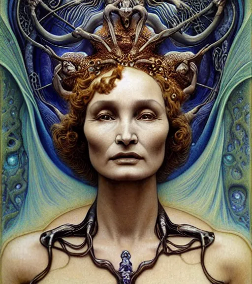 Image similar to detailed realistic beautiful young alien robot jessica lange as queen of mars face portrait by jean delville, gustave dore and marco mazzoni, art nouveau, symbolist, visionary, gothic, pre - raphaelite. horizontal symmetry by zdzisław beksinski, iris van herpen, raymond swanland and alphonse mucha. highly detailed, hyper - real, beautiful