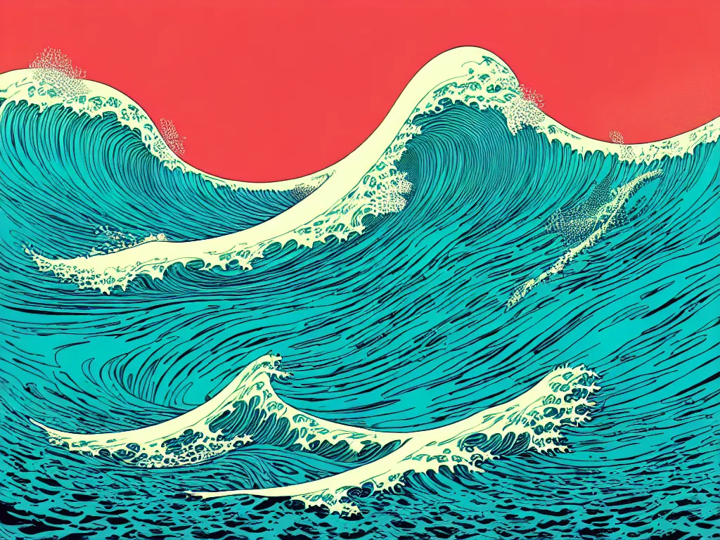 Image similar to ocean wave by balmy enso, jamie hewlett, nicolas delort, moebius, victo ngai, josan gonzalez, kilian eng