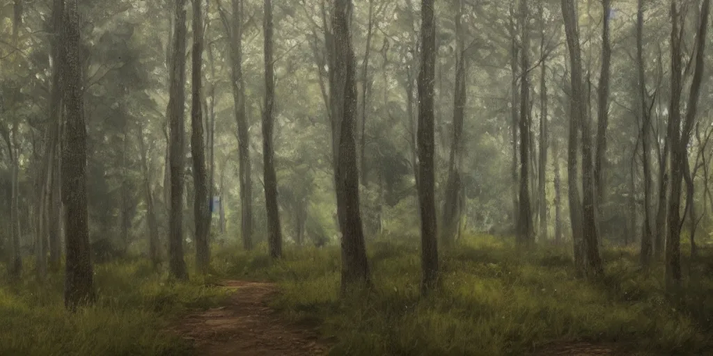 Image similar to The woods, cinematic lighting, detailed oil painting, hyperrealistic, 8k