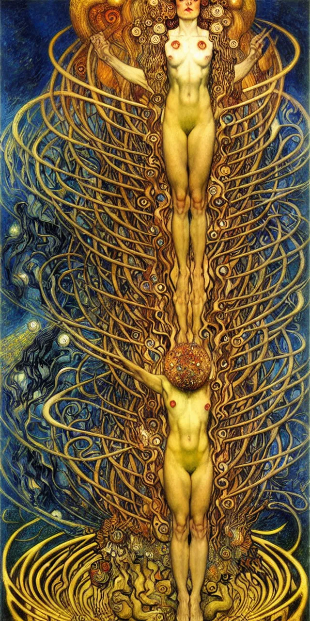 Image similar to Divine Chaos Engine by Karol Bak, Jean Delville, William Blake, Gustav Klimt, and Vincent Van Gogh, symbolist, visionary