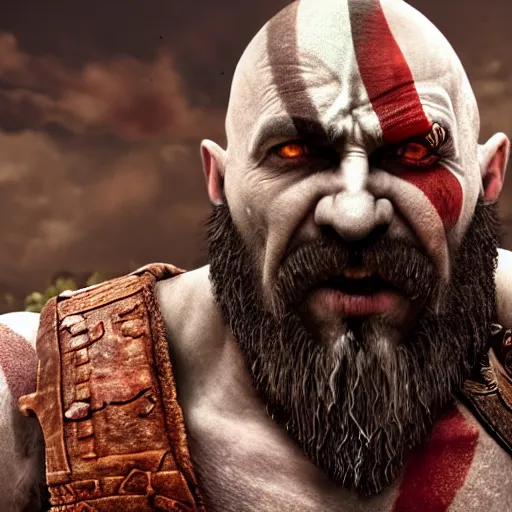 Prompt: photo of Kratos from god of war balling