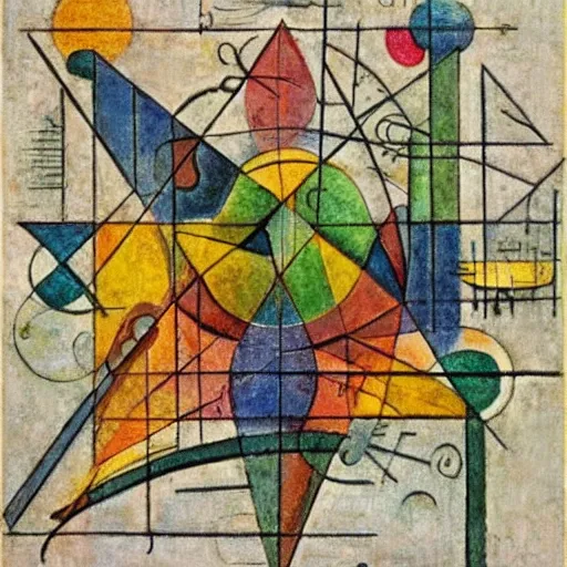 Image similar to mathematical equations inspired by bosch, klee, kandinsky. mathematical paradise, beautiful animals, equation heaven, platonic solids, elegant diagrams, beautiful equations, oil paint, hyperrealistic, collection of louvre