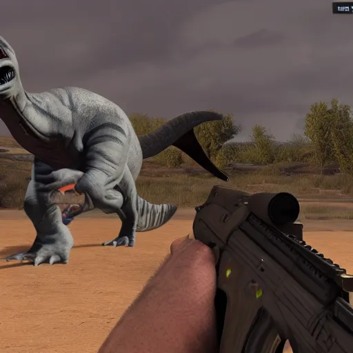 Prompt: dinosaurs getting flashbanged in CSGO