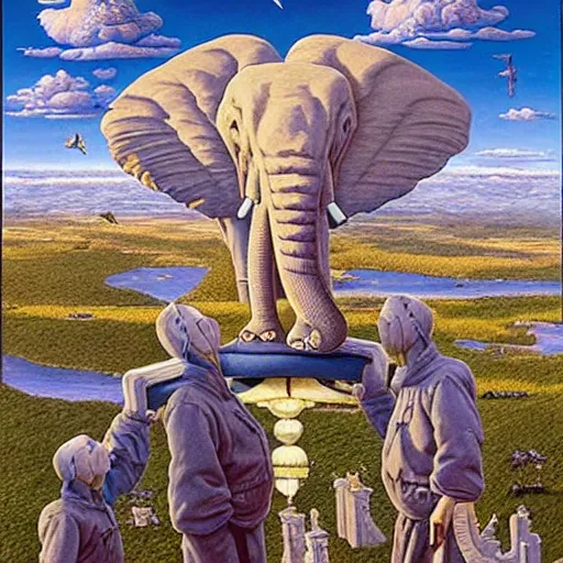 Image similar to ' flying elephants'stunning masterpiece by james christensen, rob gonsalves and tim white