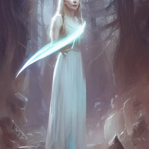 Image similar to A beautiful picture of galadriel by greg rutkowski and Kalin Popov, trending on artstation