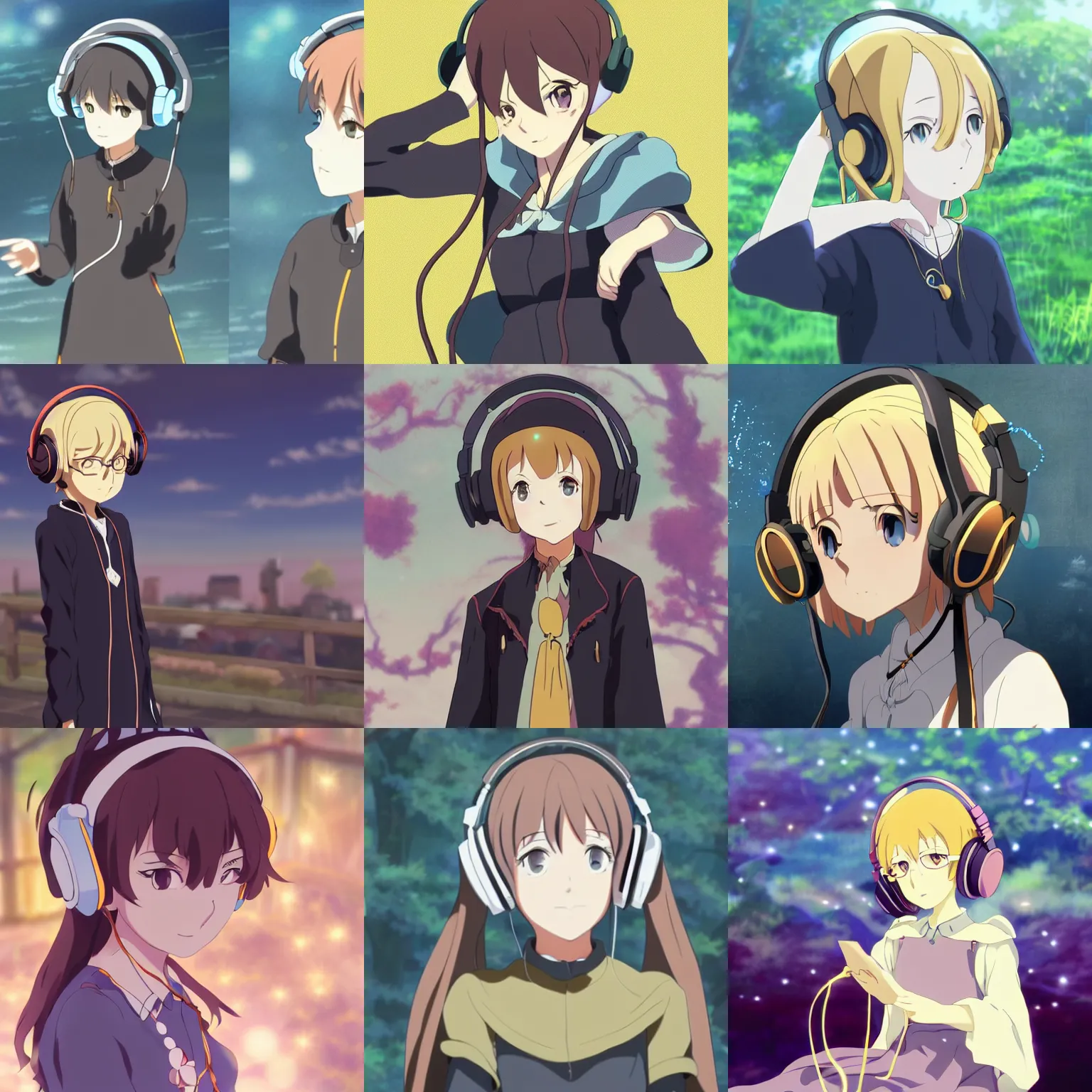 Prompt: Beatrice, the golden witch with headphones by Makoto Shinkai, anime aesthetic