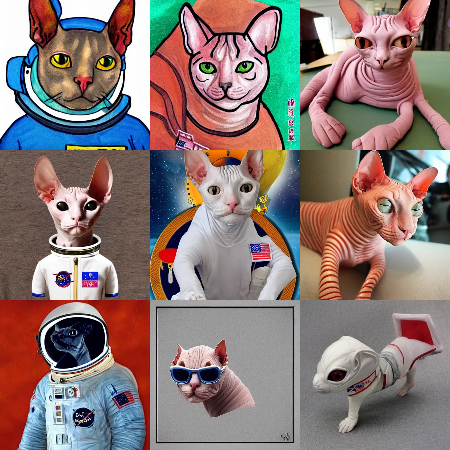 Prompt: astronaut sphynx cat, china inke style
