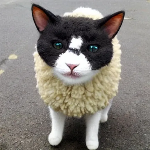 Prompt: cute cat - sheep hybrid