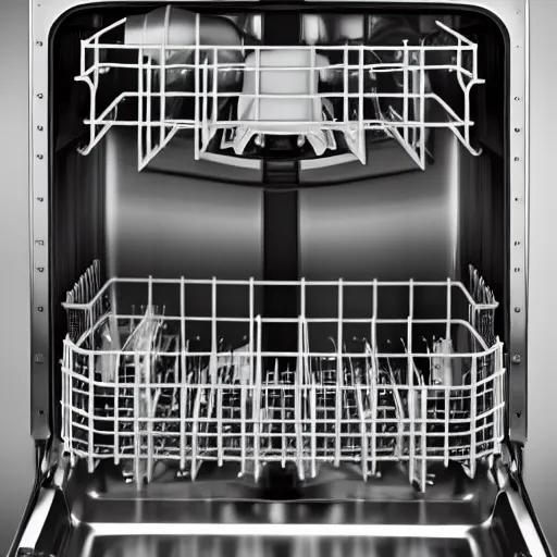 Image similar to The inside of a dishwasher has a single rusty frying pan, studio lighting, professional photography