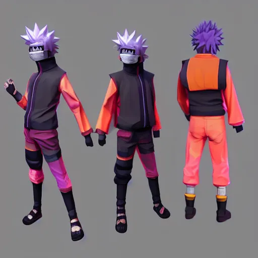 Image similar to Naruto 3D model low-poly synthwave Trending at Artstation 8K